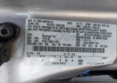 2013 Ford Focus Electric from USA, damaged, VIN 1FADP3R48DL252030